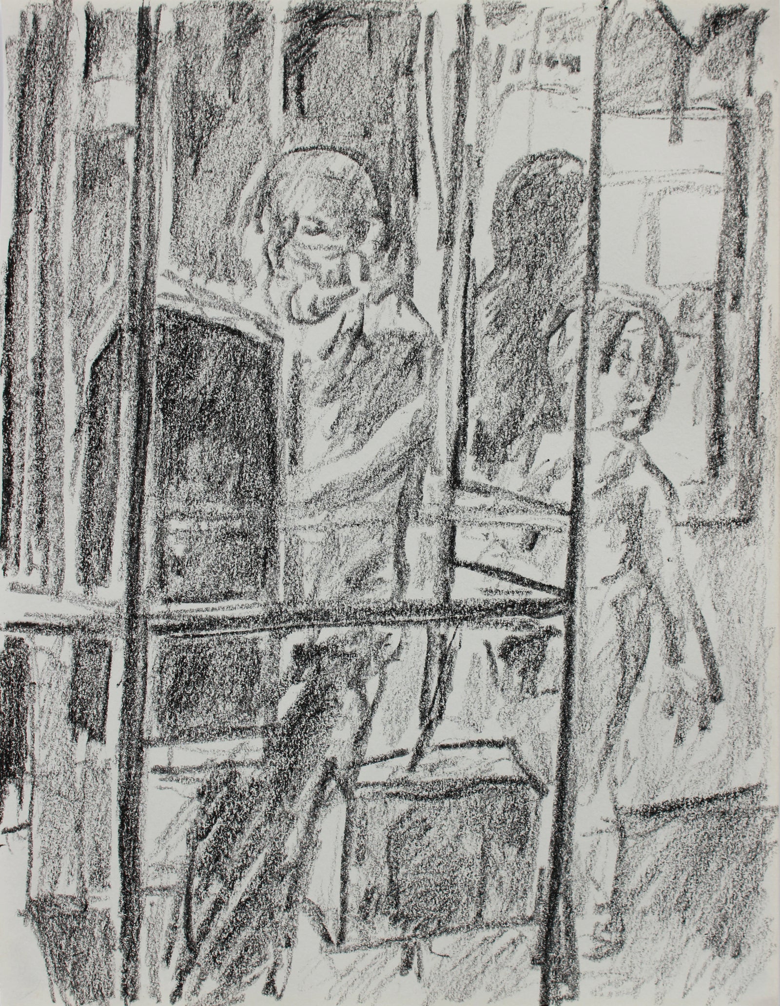 Bustling Cityscape <br>1976 Charcoal <br><br>#A9628