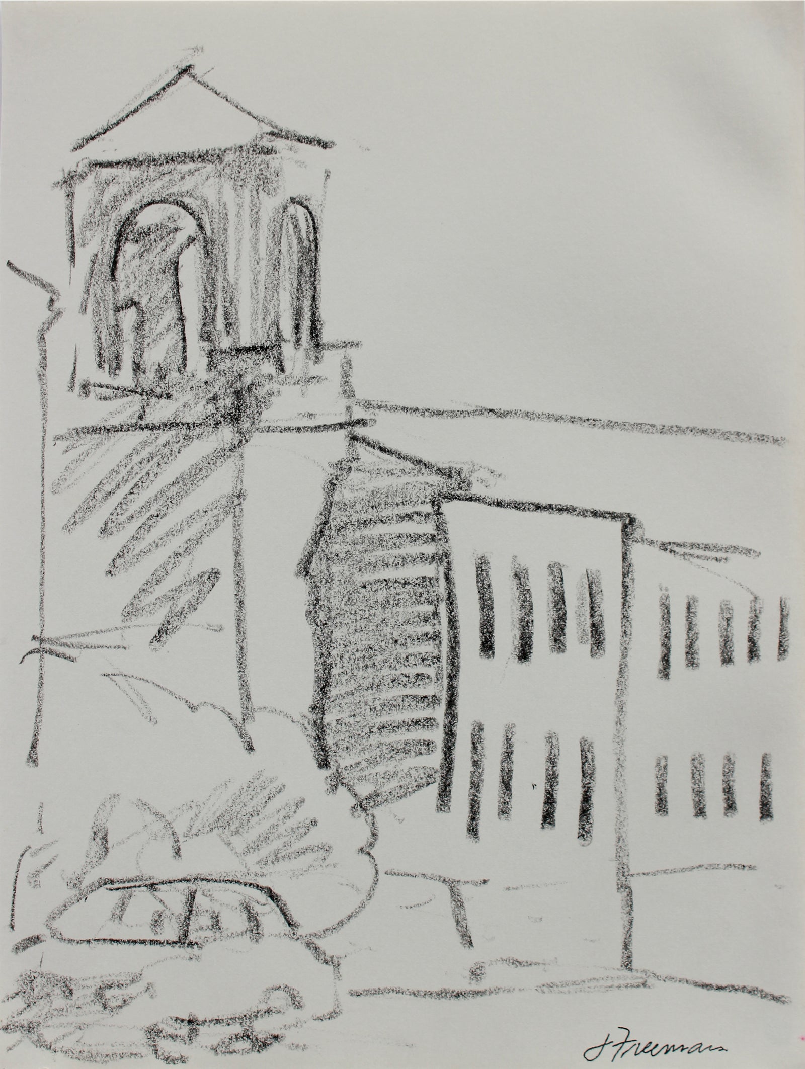 Building at San Francisco Art Institute <br>1976 Charcoal <br><br>#A9629