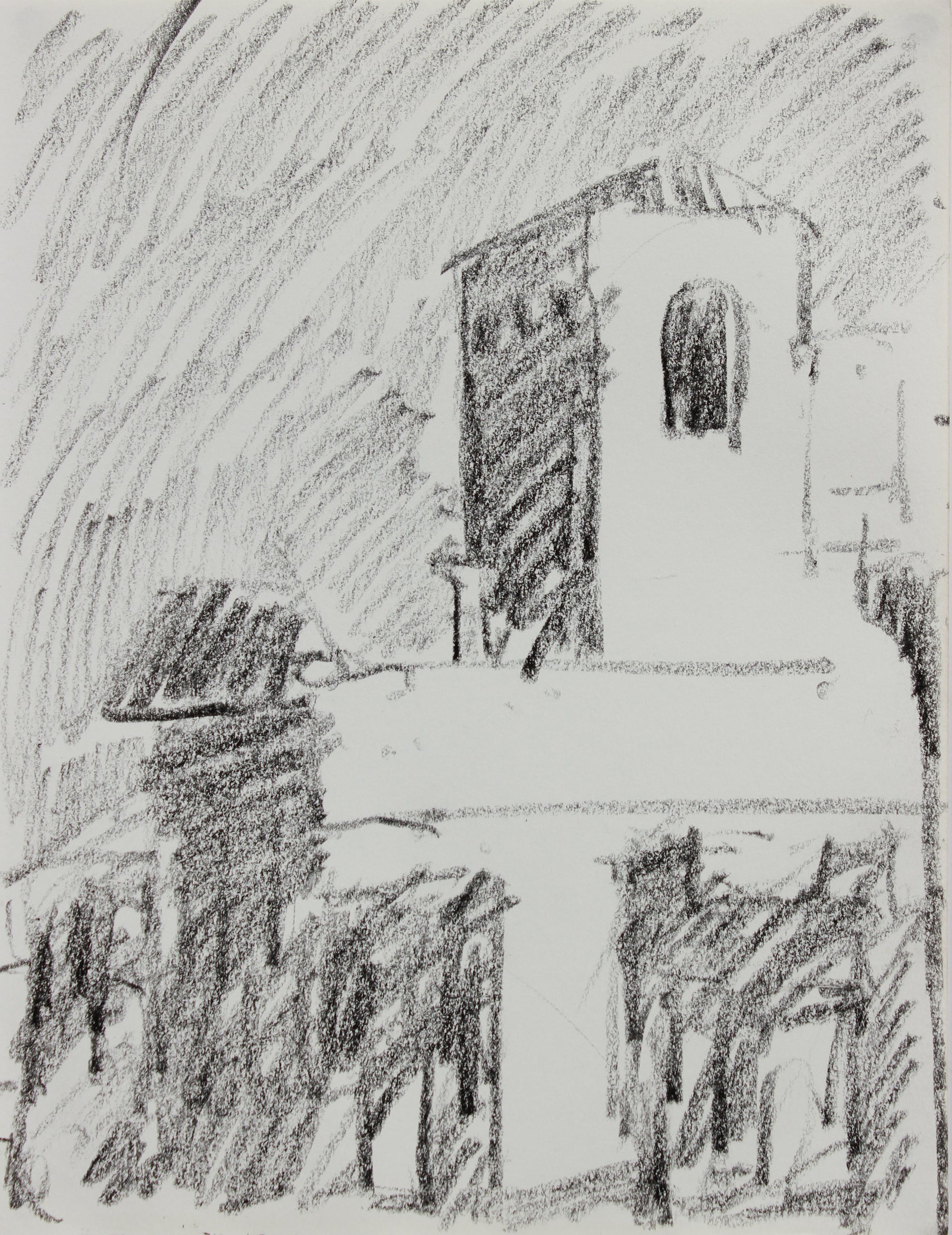 View of the San Francisco Art Institute <br>1984 Charcoal <br><br>#A9631