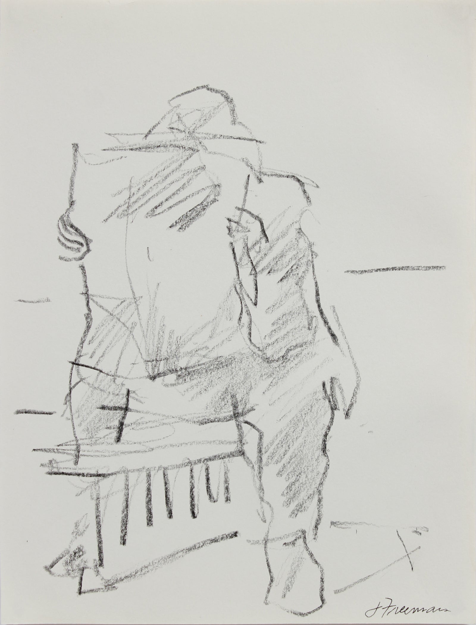 Seated Figure Reading <br>1984 Charcoal <br><br>#A9636