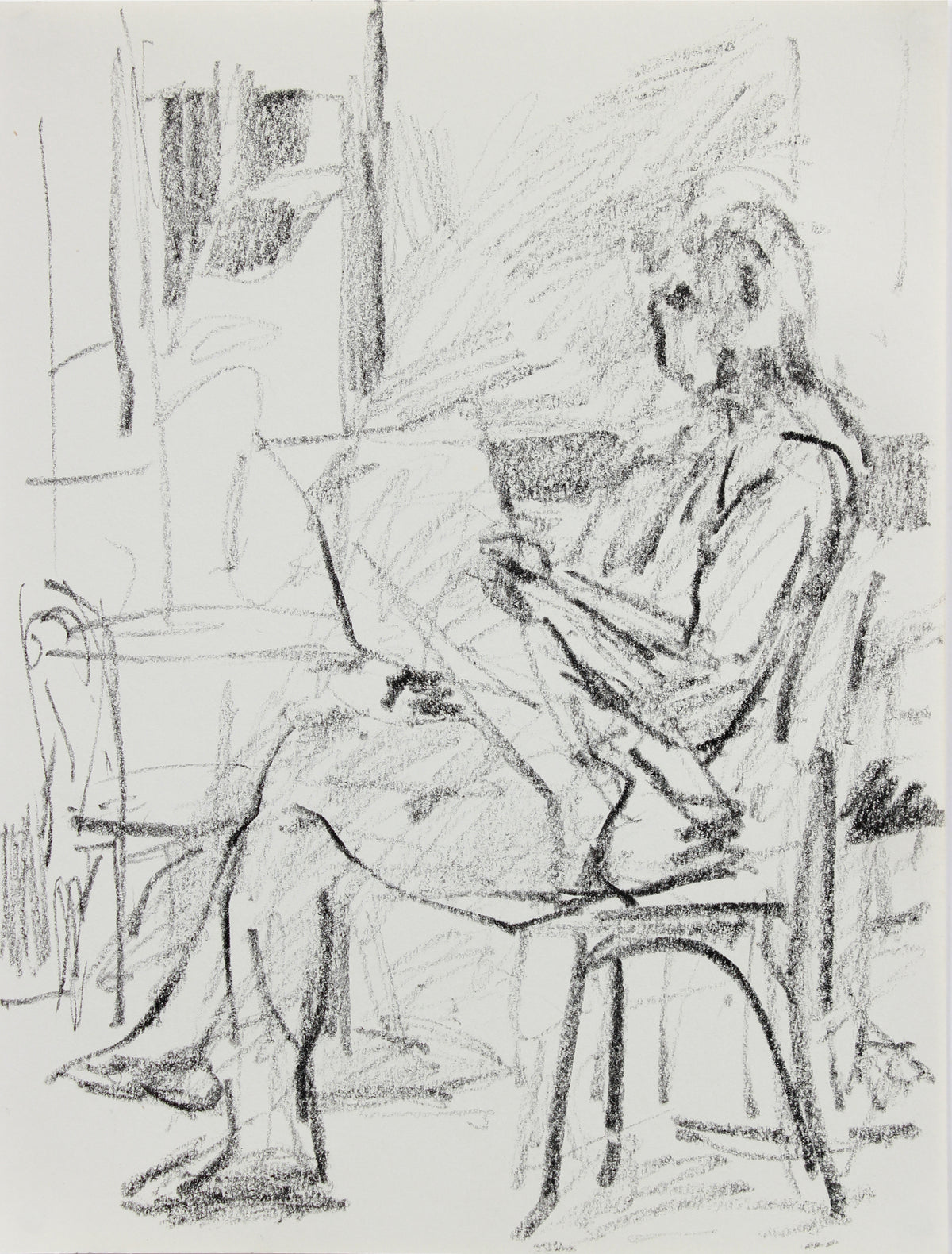 Seated Reading Figure &lt;br&gt;1984 Charcoal &lt;br&gt;&lt;br&gt;#A9638
