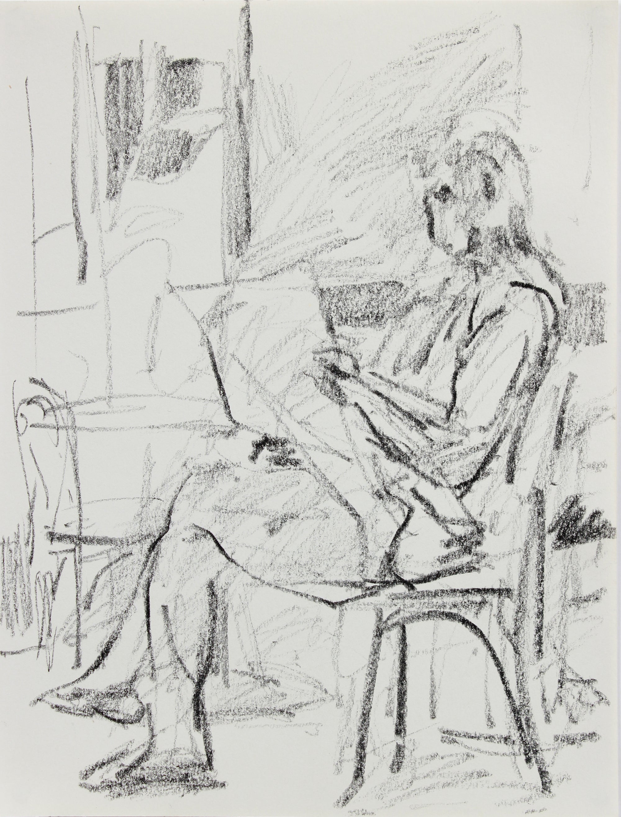 Seated Reading Figure <br>1984 Charcoal <br><br>#A9638