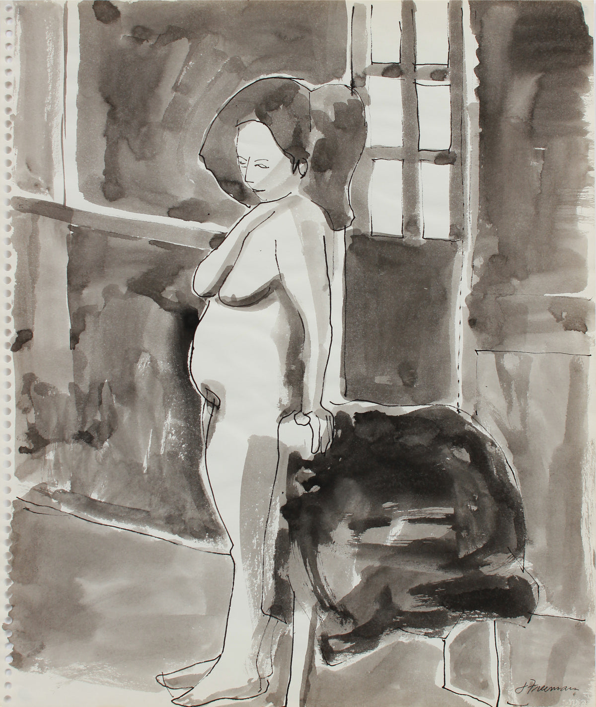 Modernist Nude Female Figure Drawing &lt;br&gt;1970s Ink &lt;br&gt;&lt;br&gt;#A9641