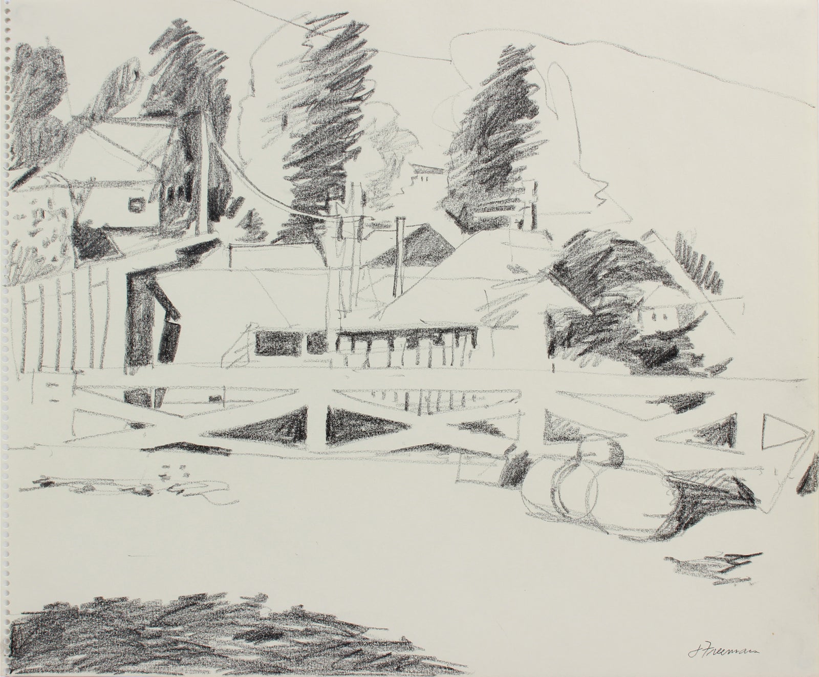 Monochromatic Cityscape Abstraction <br>Late 1970s Graphite <br><br>#A9644