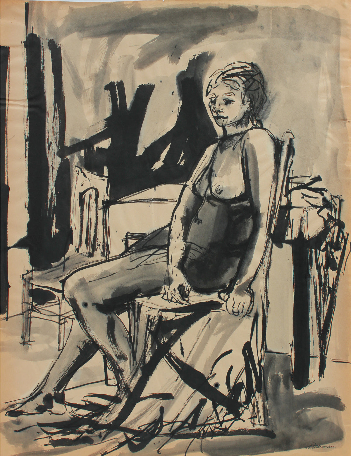 Seated Nude Female Figure Drawing &lt;br&gt;1984 Ink &lt;br&gt;&lt;br&gt;#A9646