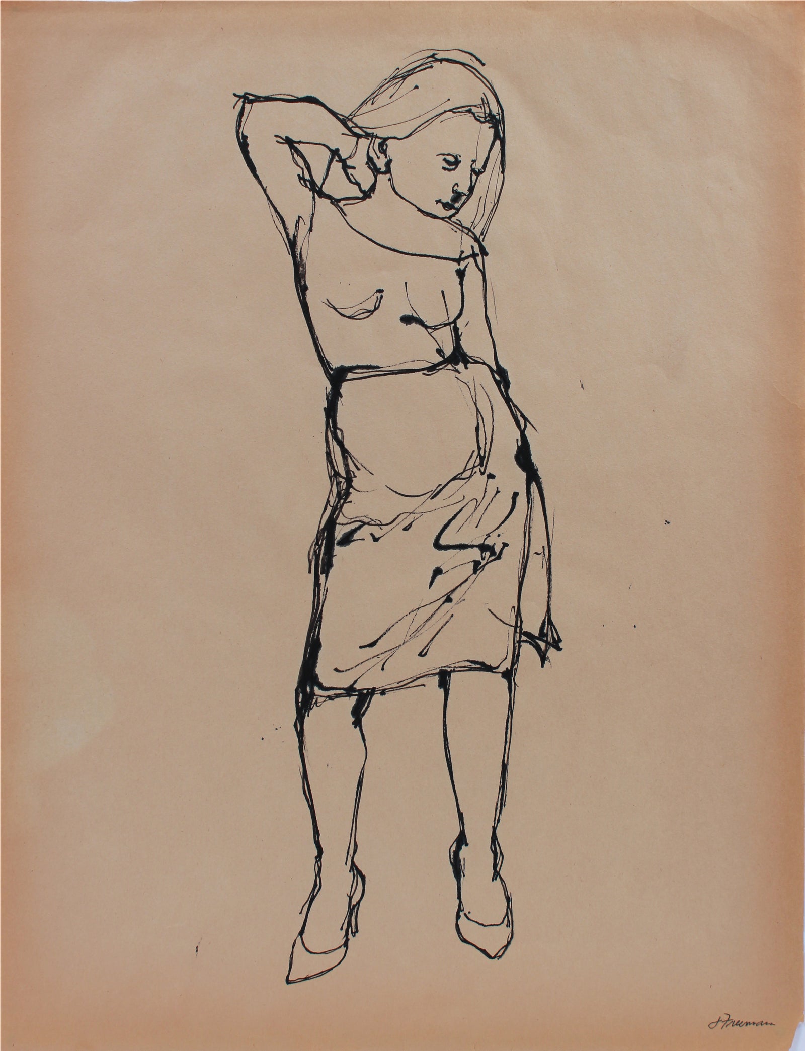 Contrapposto Female Figure <br>1970s Ink <br><br>#A9648