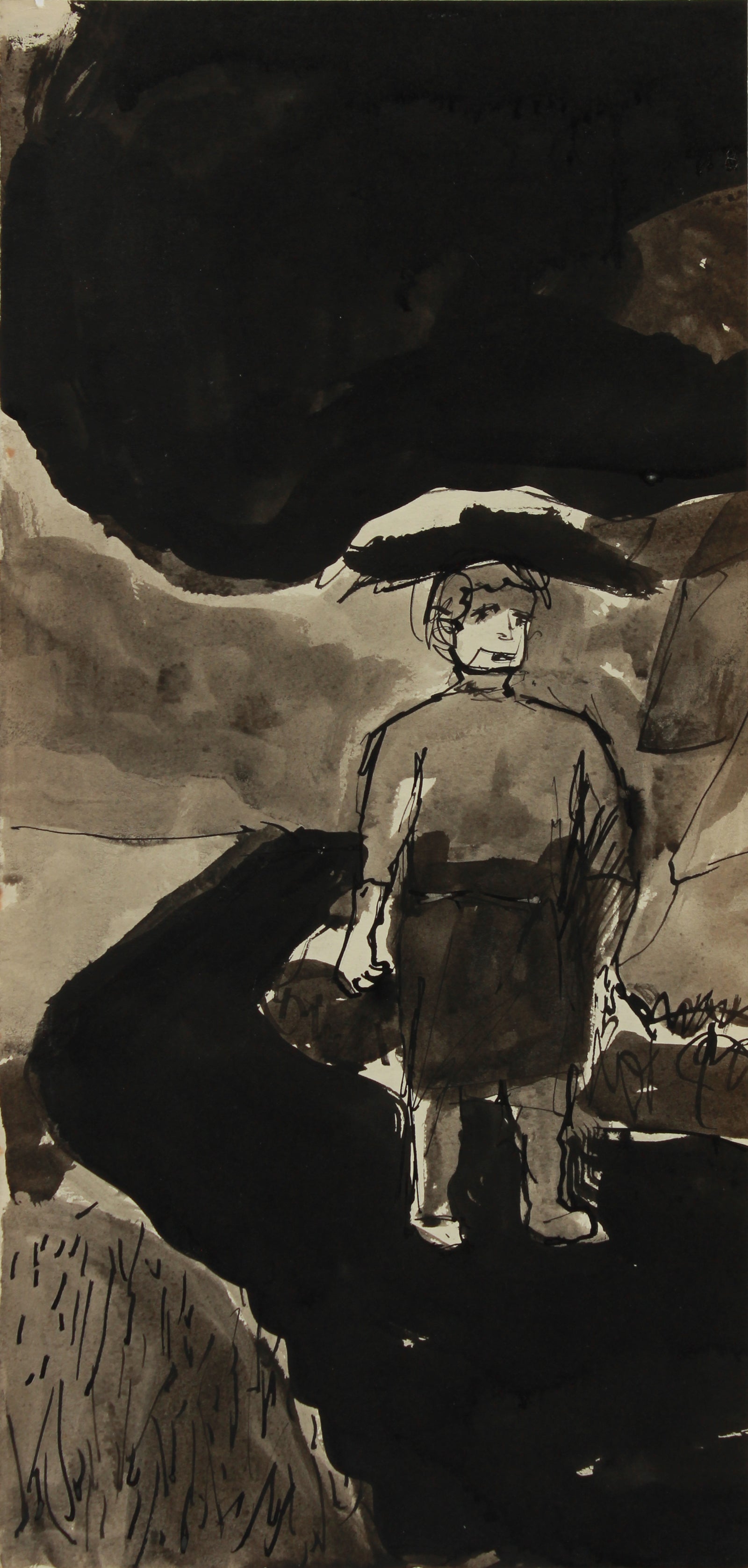 Expressionist Black & White Female Figure <br>1970s Ink <br><br>#A9650