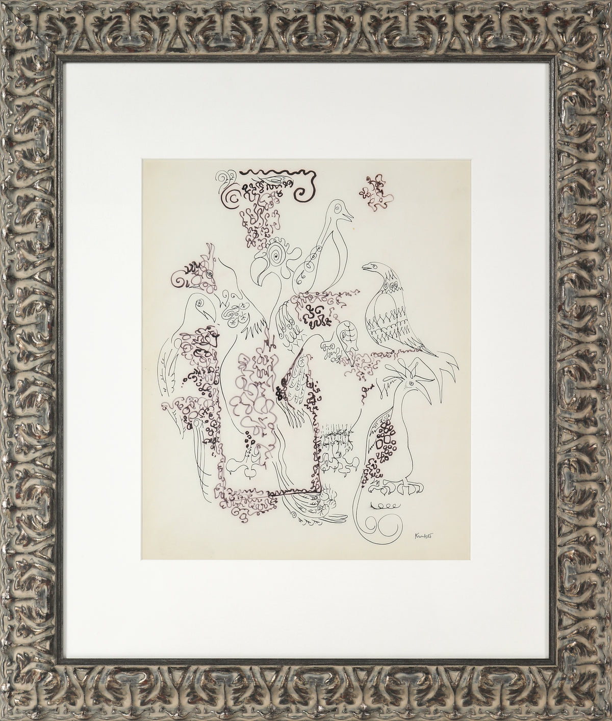 Intricate Floral Modernist Drawing &lt;br&gt;1960-80s Ink on Paper &lt;br&gt;&lt;br&gt;#A9678