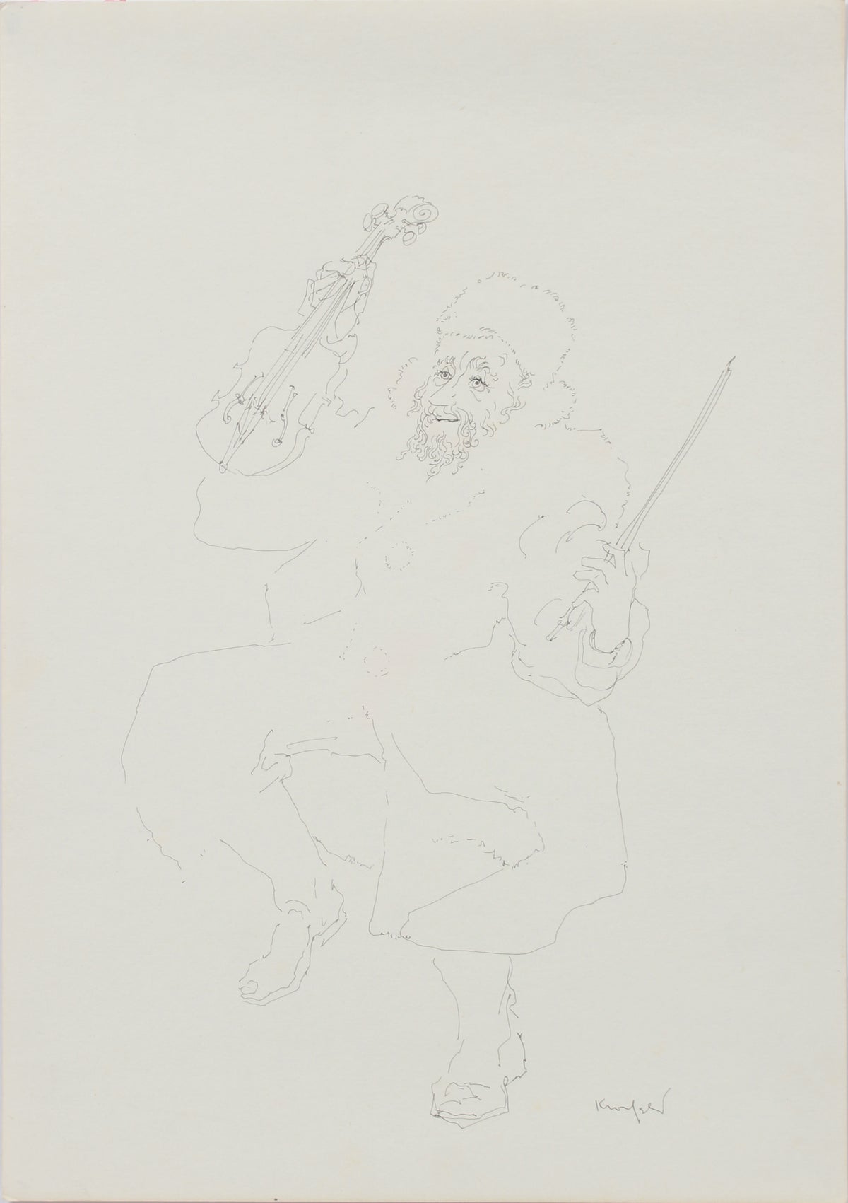 Minimalist Drawing - Figure with Violin &lt;br&gt;1960-80s Ink &lt;br&gt;&lt;br&gt;#A9681