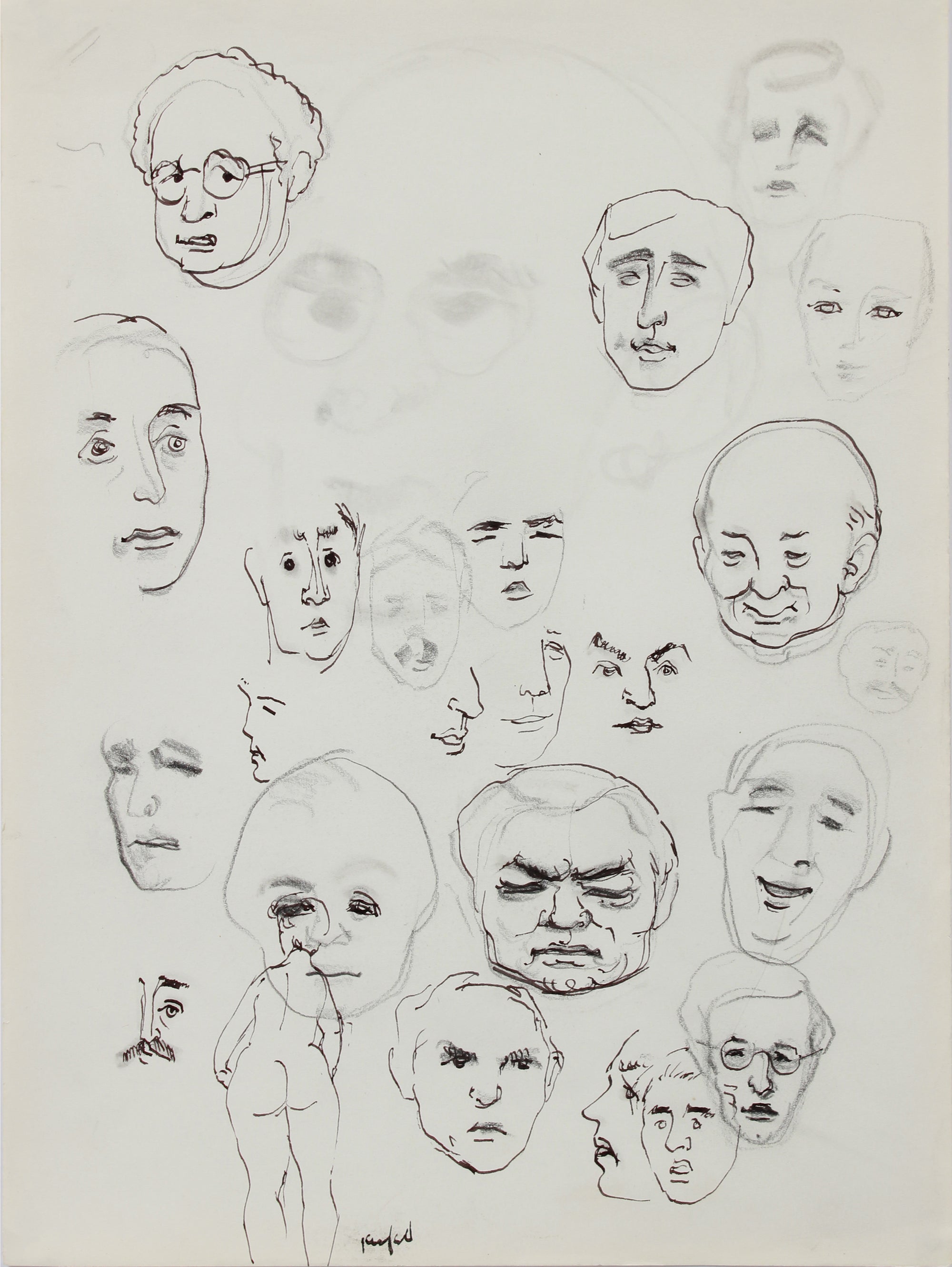 Faces Study <br>1960-80s Ink and Graphite <br><br>#A9683