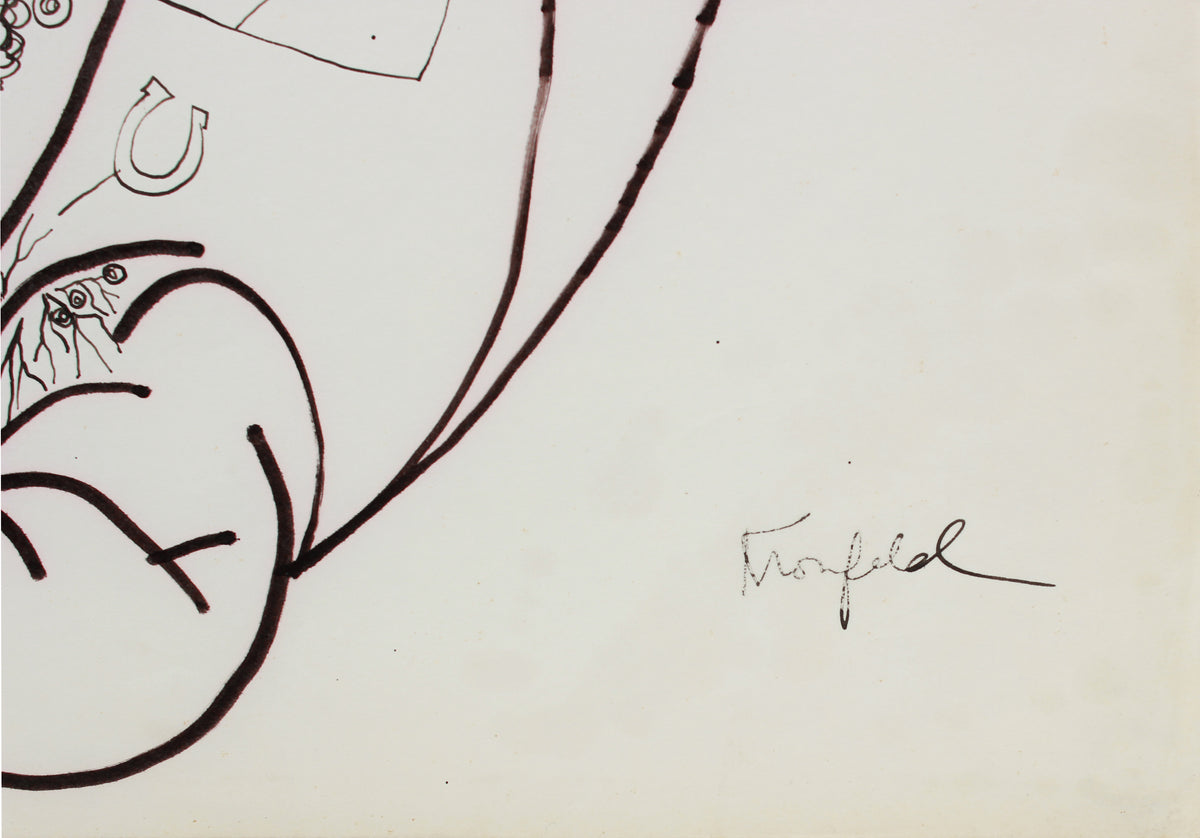 Surreal Rhinoceros Drawing <br>1960-80s Ink and Graphite <br><br>#A9684