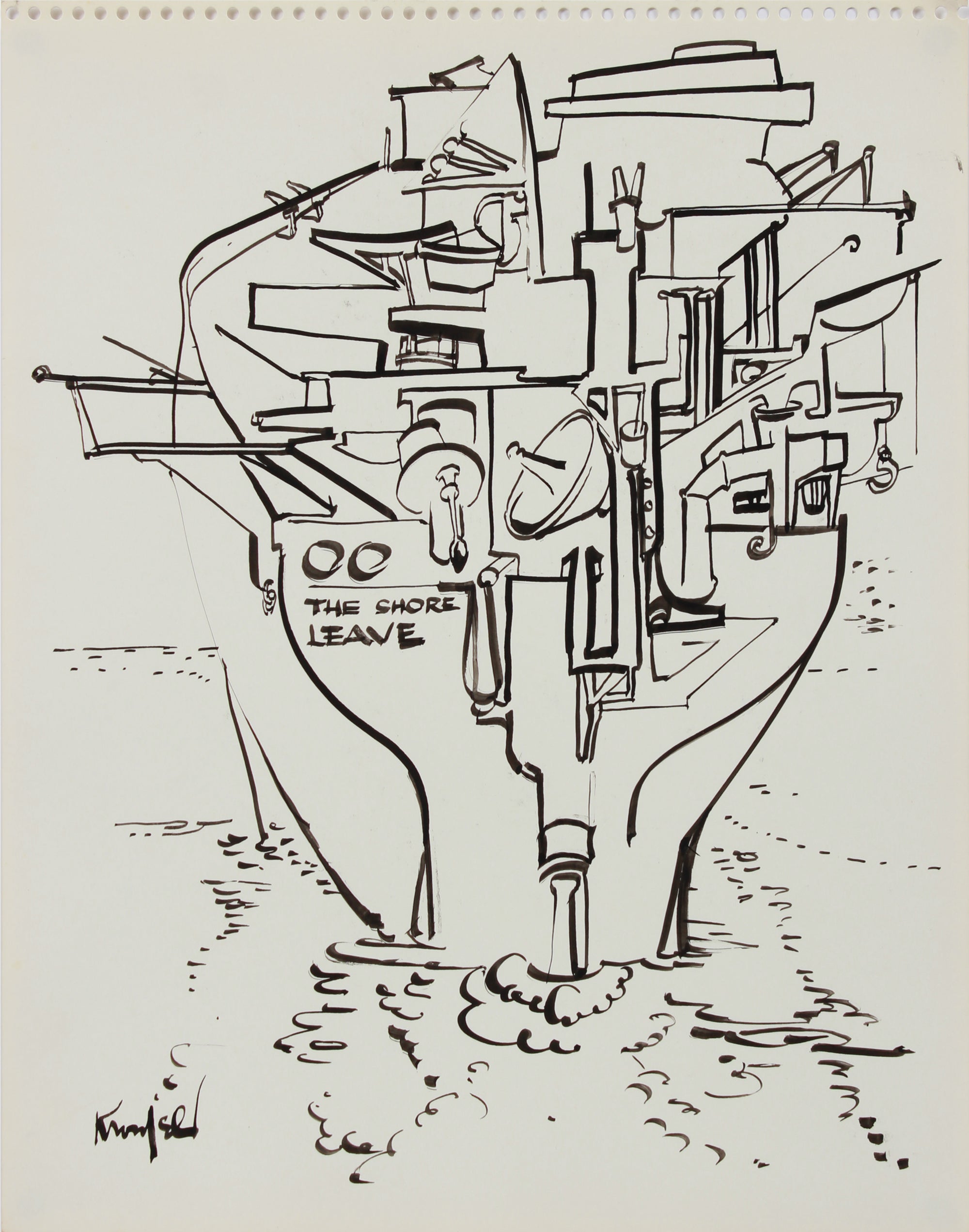 Fantastical Architecture Drawing<br>1960-80s Ink<br><br>#A9689