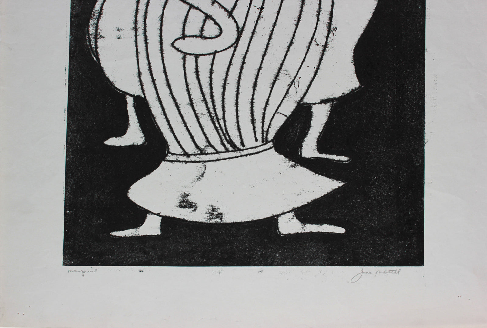 Stark Monochromatic Abstracted Figures <br>1970s Monotype <br><br>#A9728