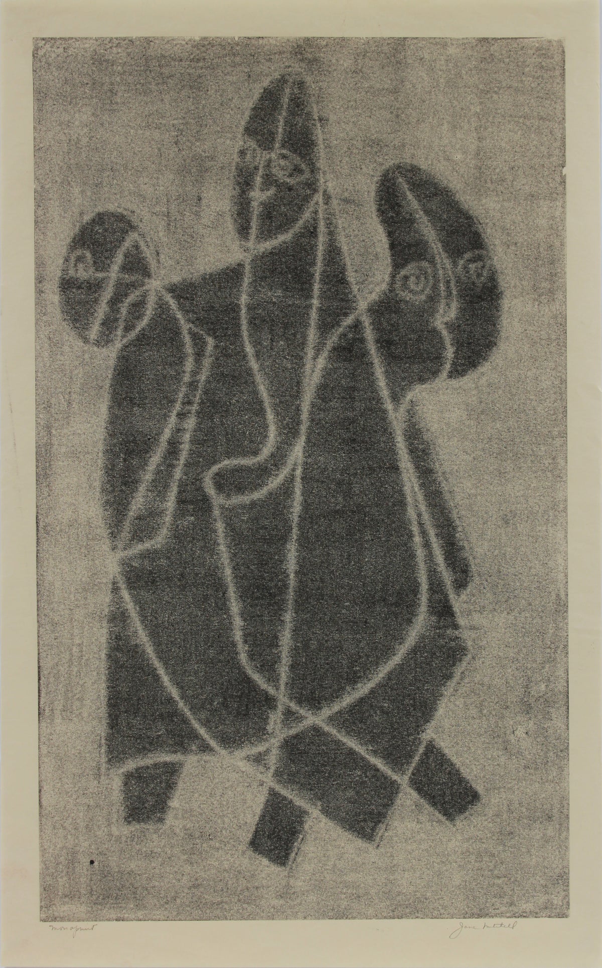 Monochrome Geometric Figure Trio <br>1970s Monotype <br><br>#A9733