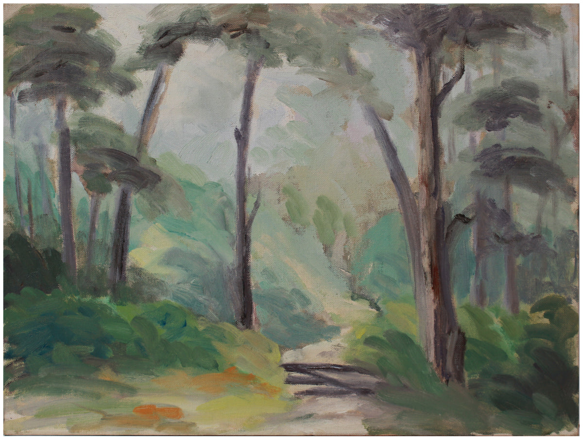 Shady Forest Path <br>Early 20th Century Oil <br><br>#A9736