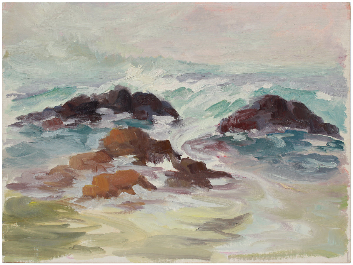 Rocky Coastal Waves <br>Early 20th Century Oil <br><br>#A9737