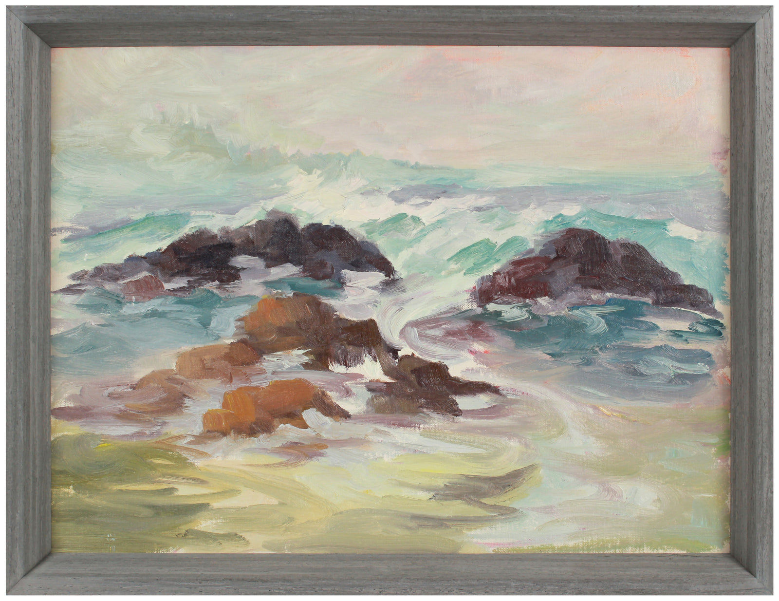 Rocky Coastal Waves <br>Early 20th Century Oil <br><br>#A9737