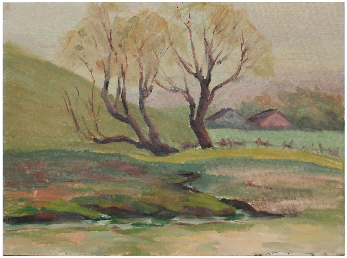 Impressionist Farm Scene <br>Early 20th Century Oil <br><br>#A9738