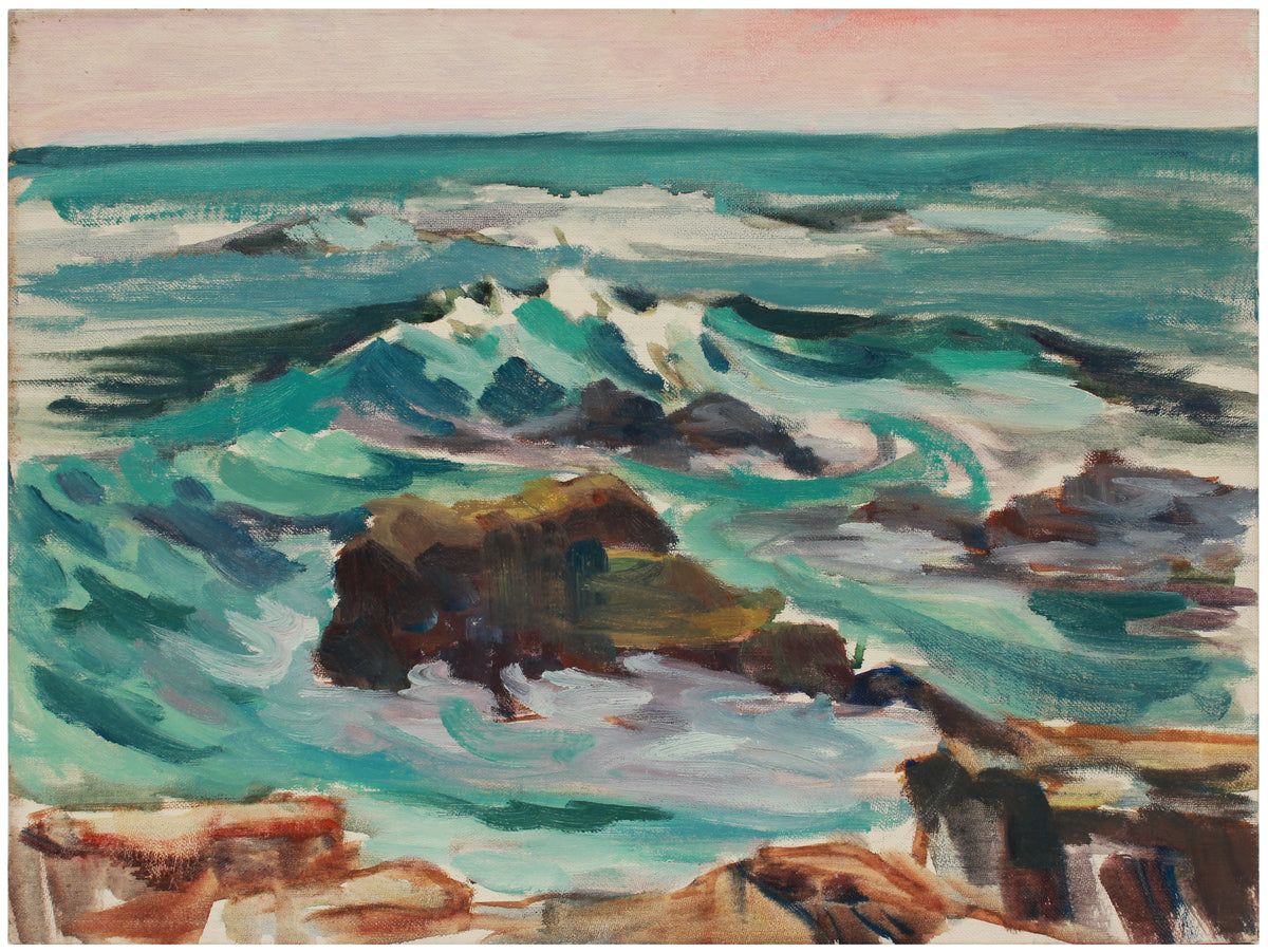 Vivid Rocky Waves <br>Early 20th Century Oil on Paper <br><br>#A9739