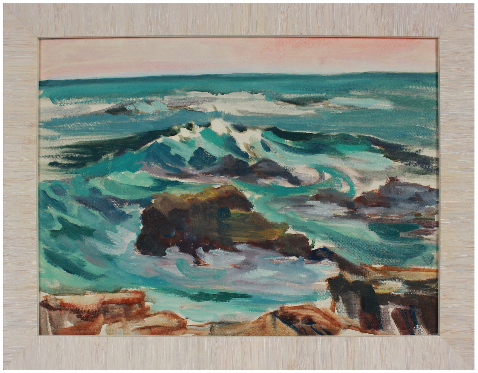 Vivid Rocky Waves <br>Early 20th Century Oil on Paper <br><br>#A9739