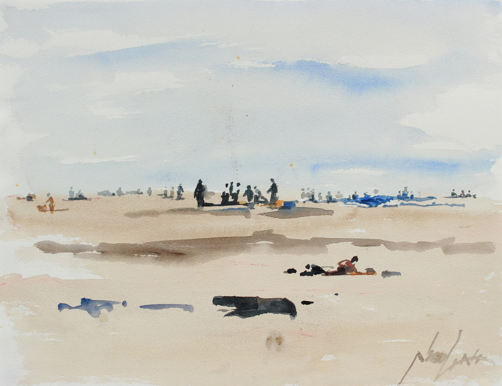 Cool California Beach Scene <br>20th Century Watercolor <br><br>#A9746
