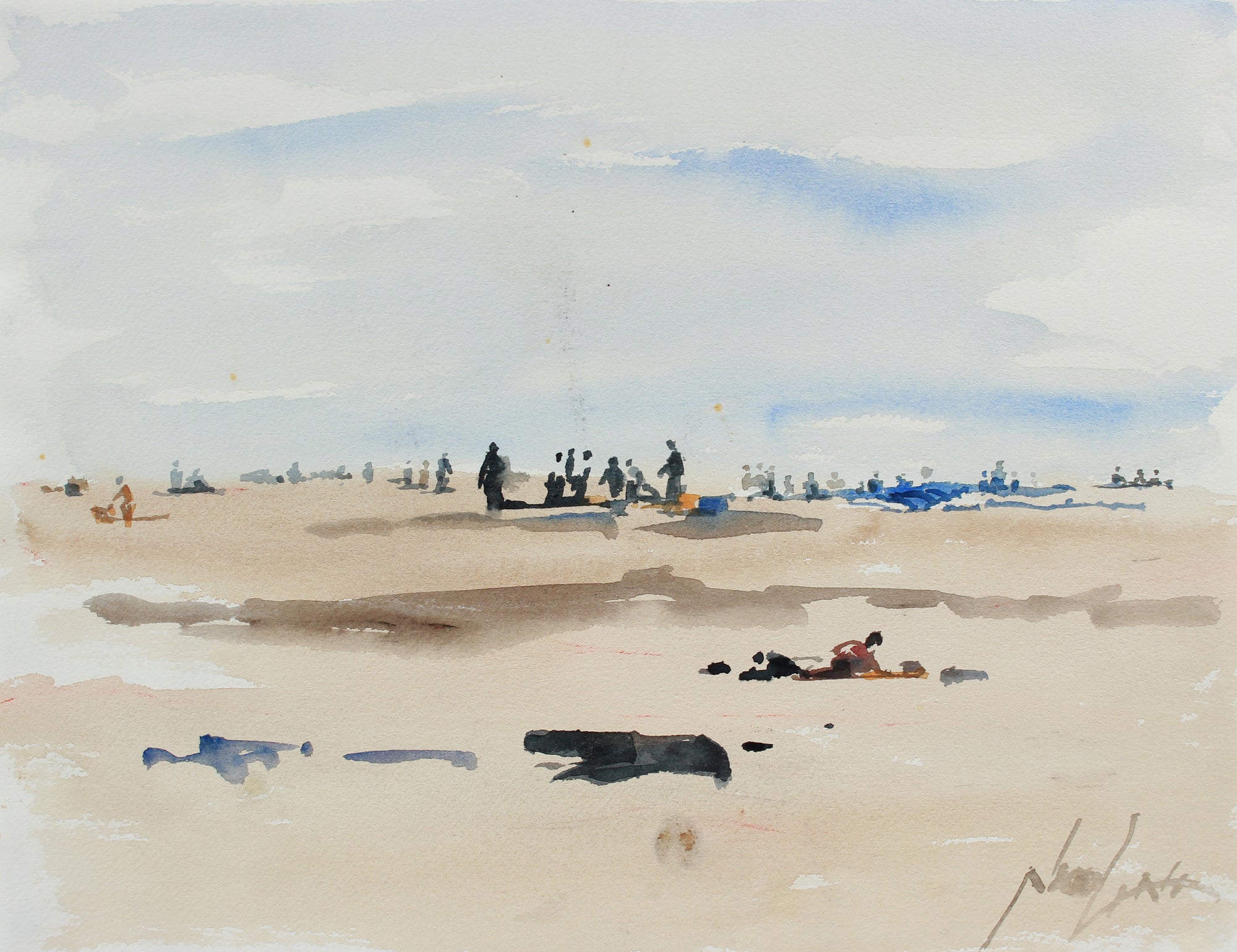 Cool California Beach Scene <br>20th Century Watercolor <br><br>#A9746