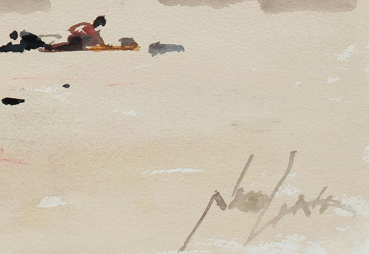 Cool California Beach Scene <br>20th Century Watercolor <br><br>#A9746