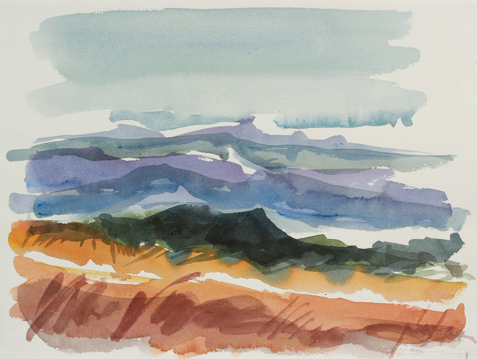 Abstracted California Hills <br>20th Century Watercolor <br><br>#A9749