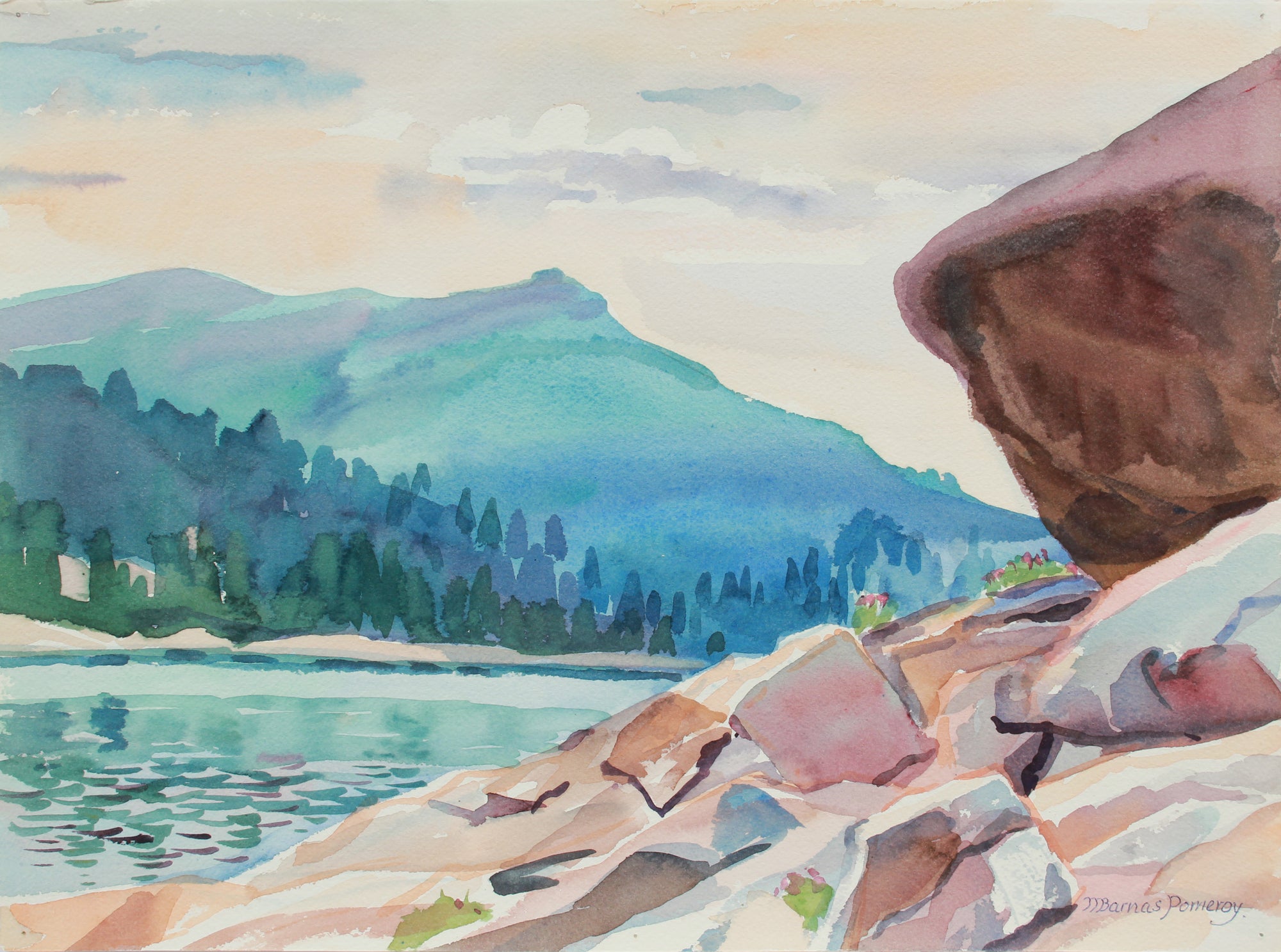 <i>Lake Alpine from West Shore, Sierra Nevada CA</i> <br> July 1984 Watercolor <br><br>A9967