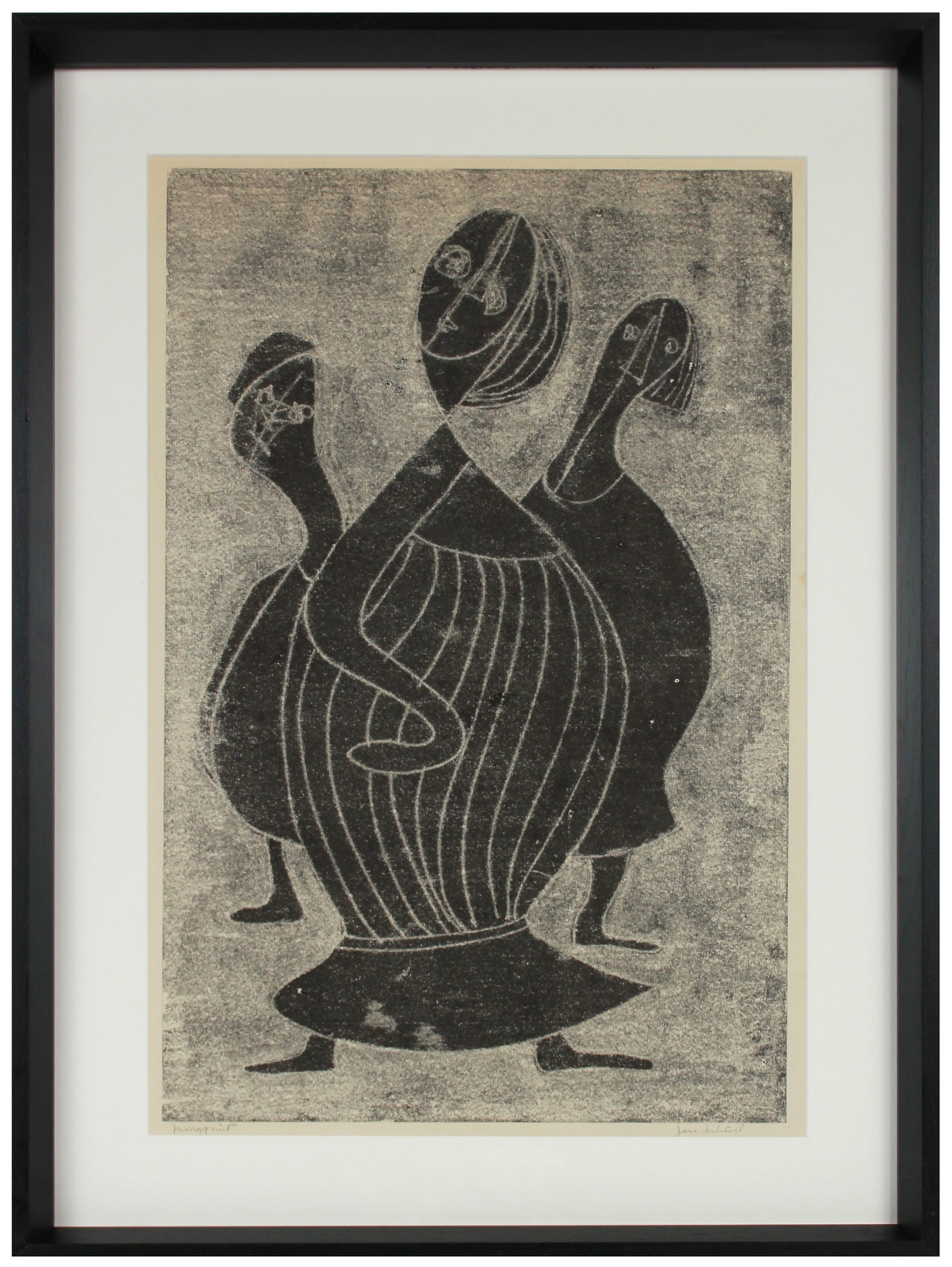 Modernist Figure Trio <br>1964 Monotype <br><br>#A9973