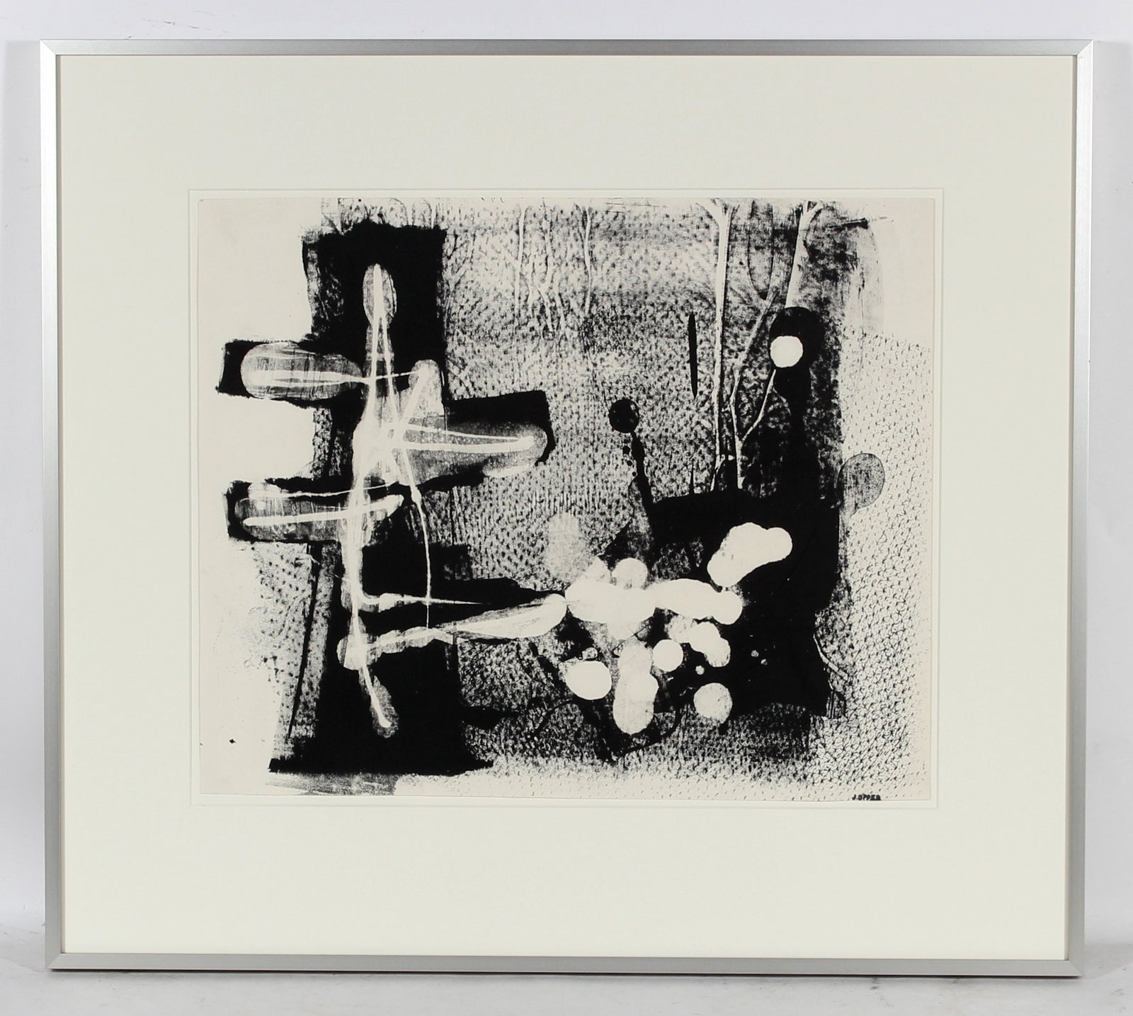 Monochromatic Vintage Abstract<br>1940-50s Stone Lithograph<br><br>#38923