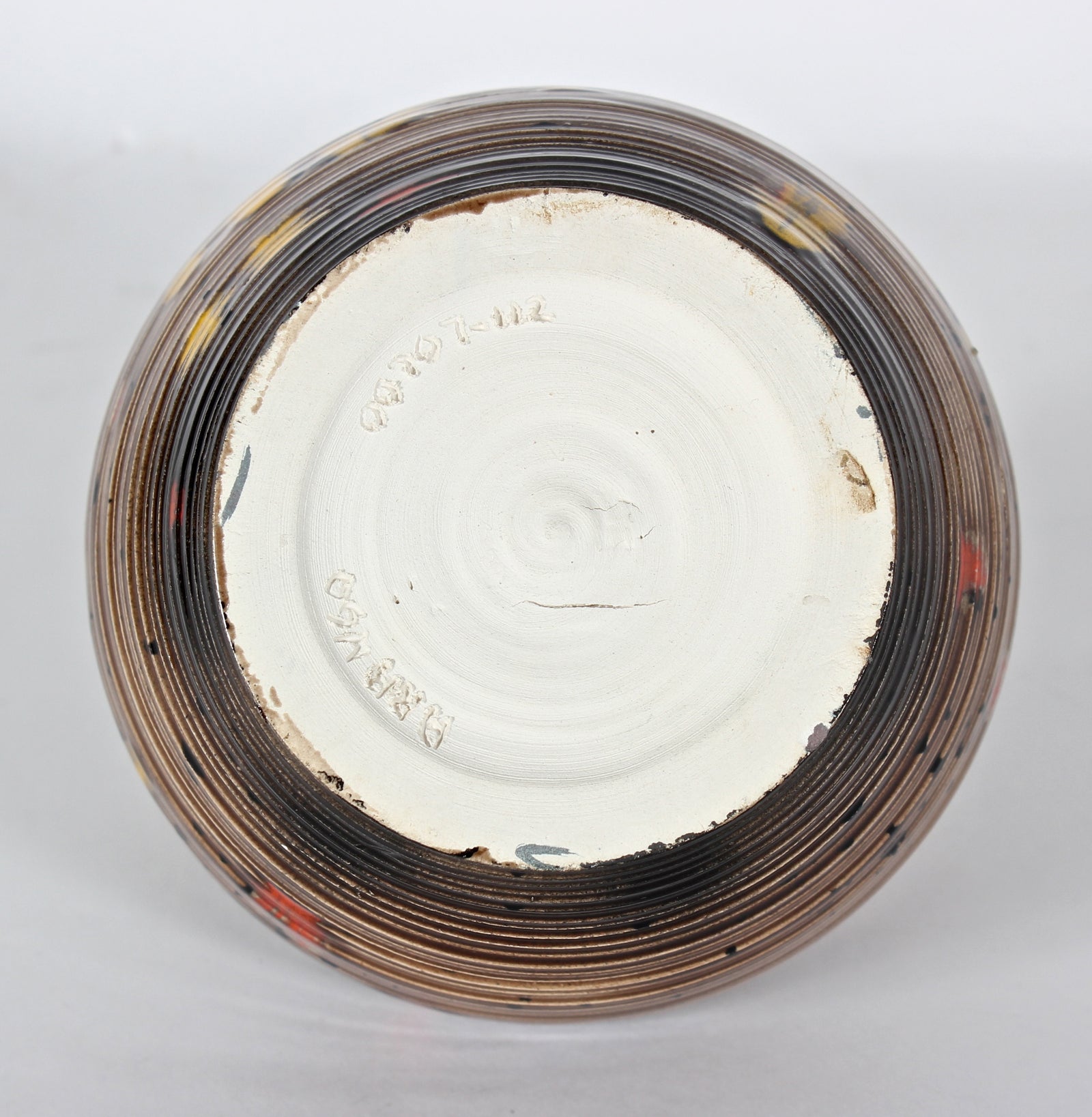 Mid Century Ceramic Gourd Vase with Striped Pattern & Red Accents <br><br>#47968