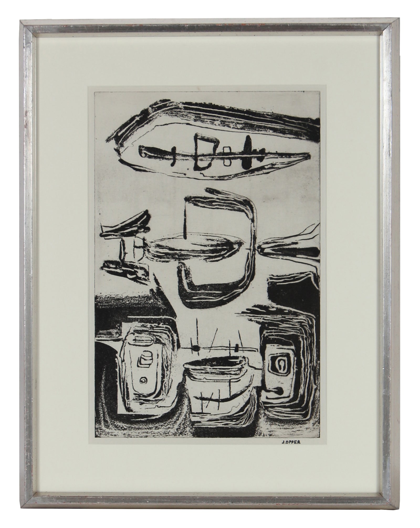 Black & White Amorphic Forms<br>1940-50s Stone Lithograph<br><br>#41889