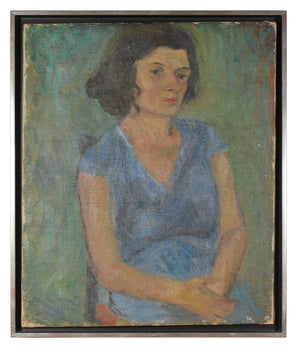Seated Woman in Blue<br>1940s Oil<br><br>#13666