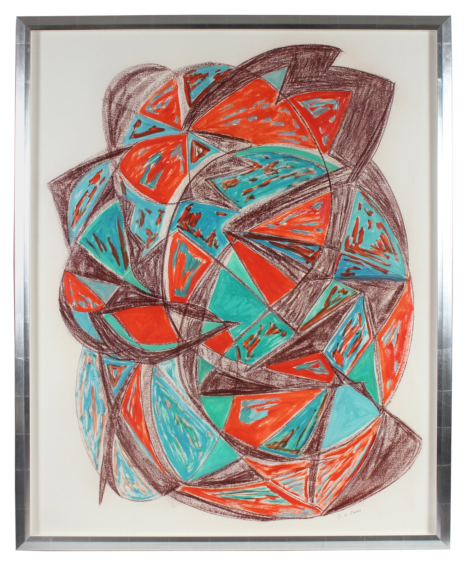 Triangular Expressionist Abstract <br>20th Century Mixed Media Drawing <br><br>#93227