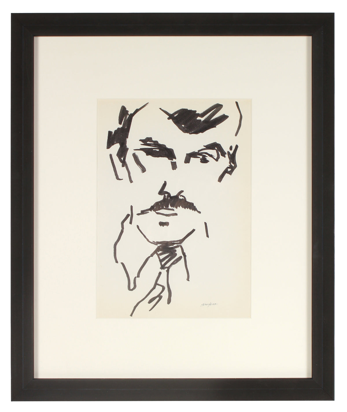 Man with Mustache Drawing &lt;br&gt; Mid 20th Century Ink&lt;br&gt;&lt;br&gt;#71992