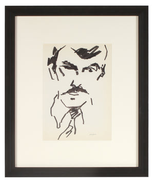 Man with Mustache Drawing <br> Mid 20th Century Ink<br><br>#71992