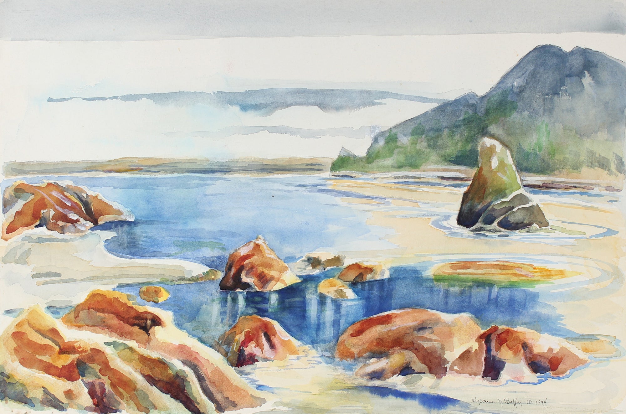 <i>Linda Mar Beach, Pacifica, CA</i> <br>1994 Watercolor <br><br>#43740