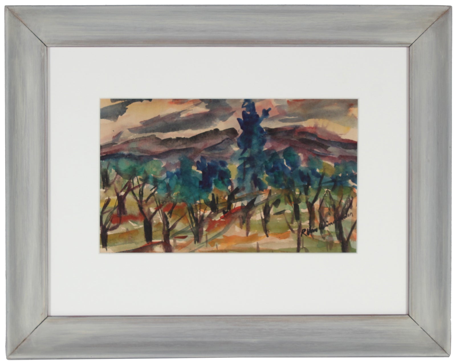 Mid Century Abstracted California Landscape<br>Watercolor on Paper<br><br>#5053