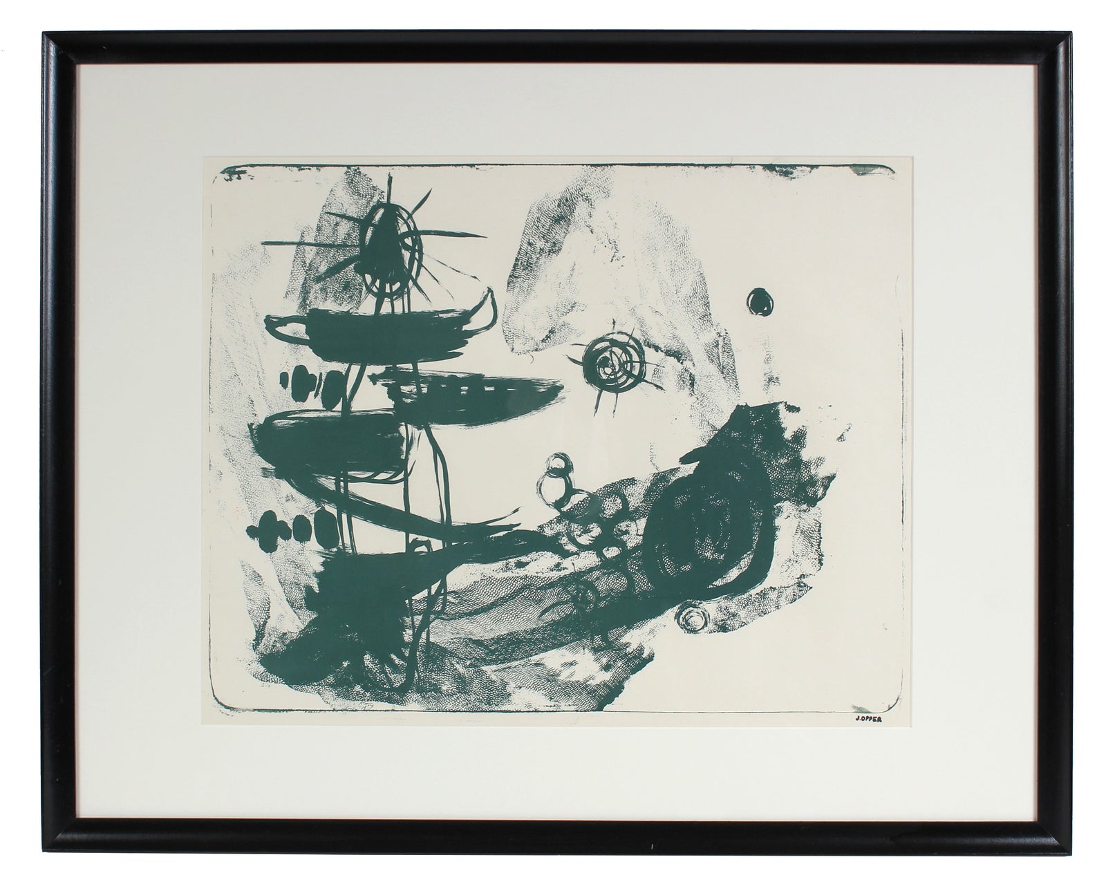 Modernist Green Abstract<br>1950 Stone Lithograph<br><br>#41283