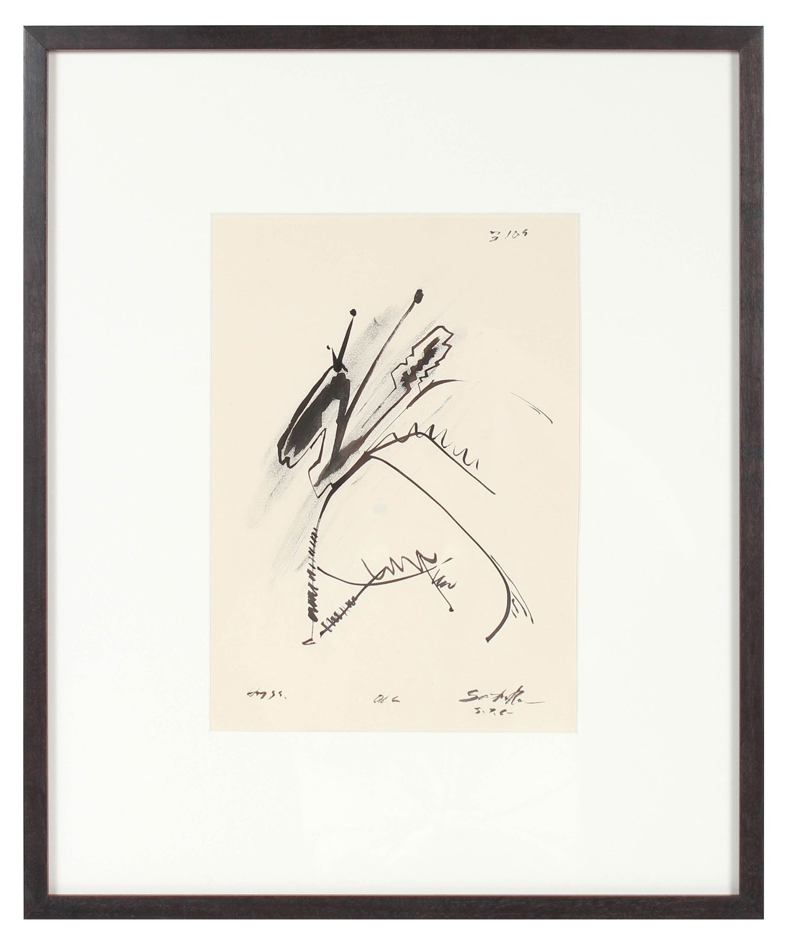 Monochrome Mid Century Abstract<br>Ink on Paper<br><br>#14581