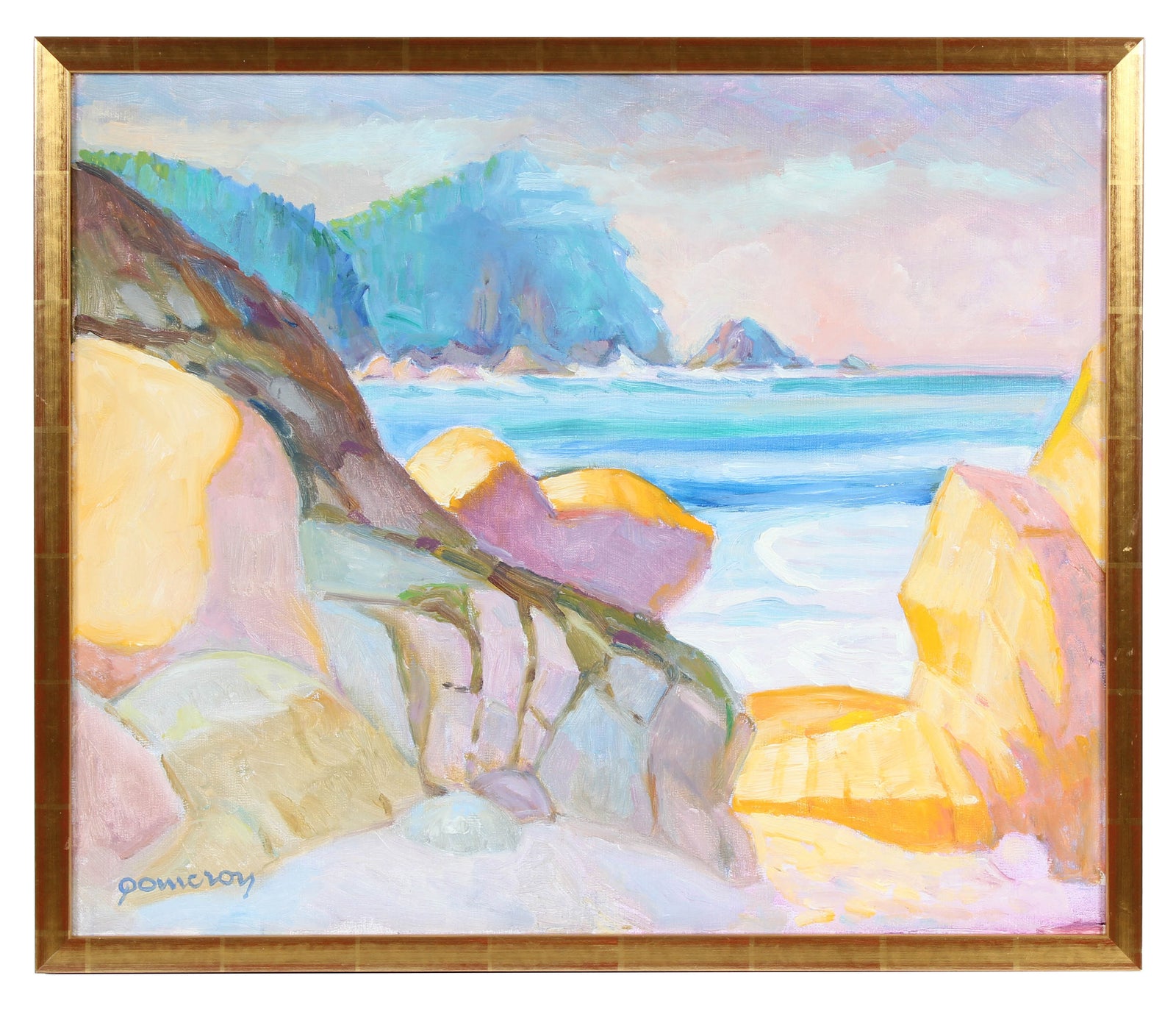 Rocky Coastal Seascape <br>Mid-Late 20th Century Oil <br><br>#94103