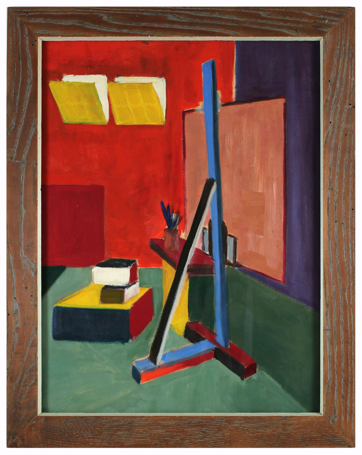 Geometric Still Life with Easel&lt;br&gt;Mid-Late 20th Century Oil on Paper&lt;br&gt;&lt;br&gt;#A3859