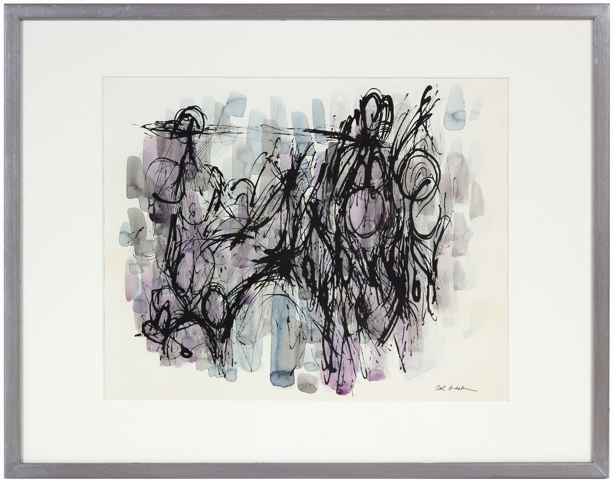 Dynamic Purple and Blue Abstract &lt;br&gt;Mid-Late Century Ink and Watercolor &lt;br&gt;&lt;br&gt;#97528