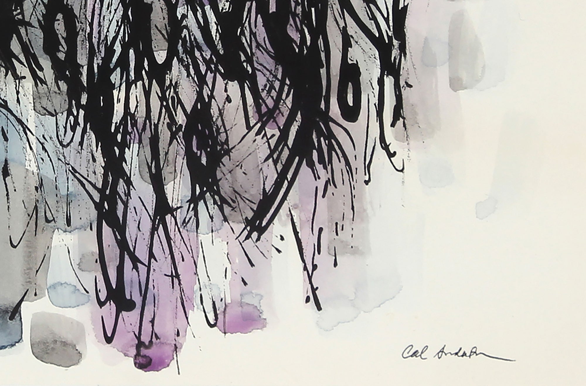 Dynamic Purple and Blue Abstract <br>Mid-Late Century Ink and Watercolor <br><br>#97528
