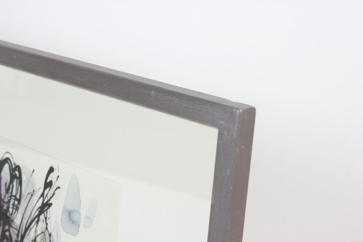 Dynamic Purple and Blue Abstract <br>Mid-Late Century Ink and Watercolor <br><br>#97528