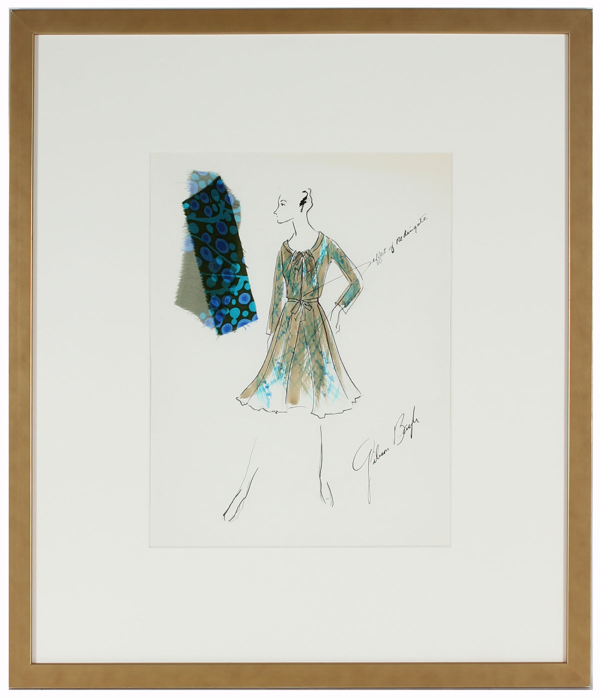 Spring Dress with Bowed Collar&lt;br&gt; Gouache &amp; Ink Fashion Illustration&lt;br&gt;&lt;br&gt;#26153