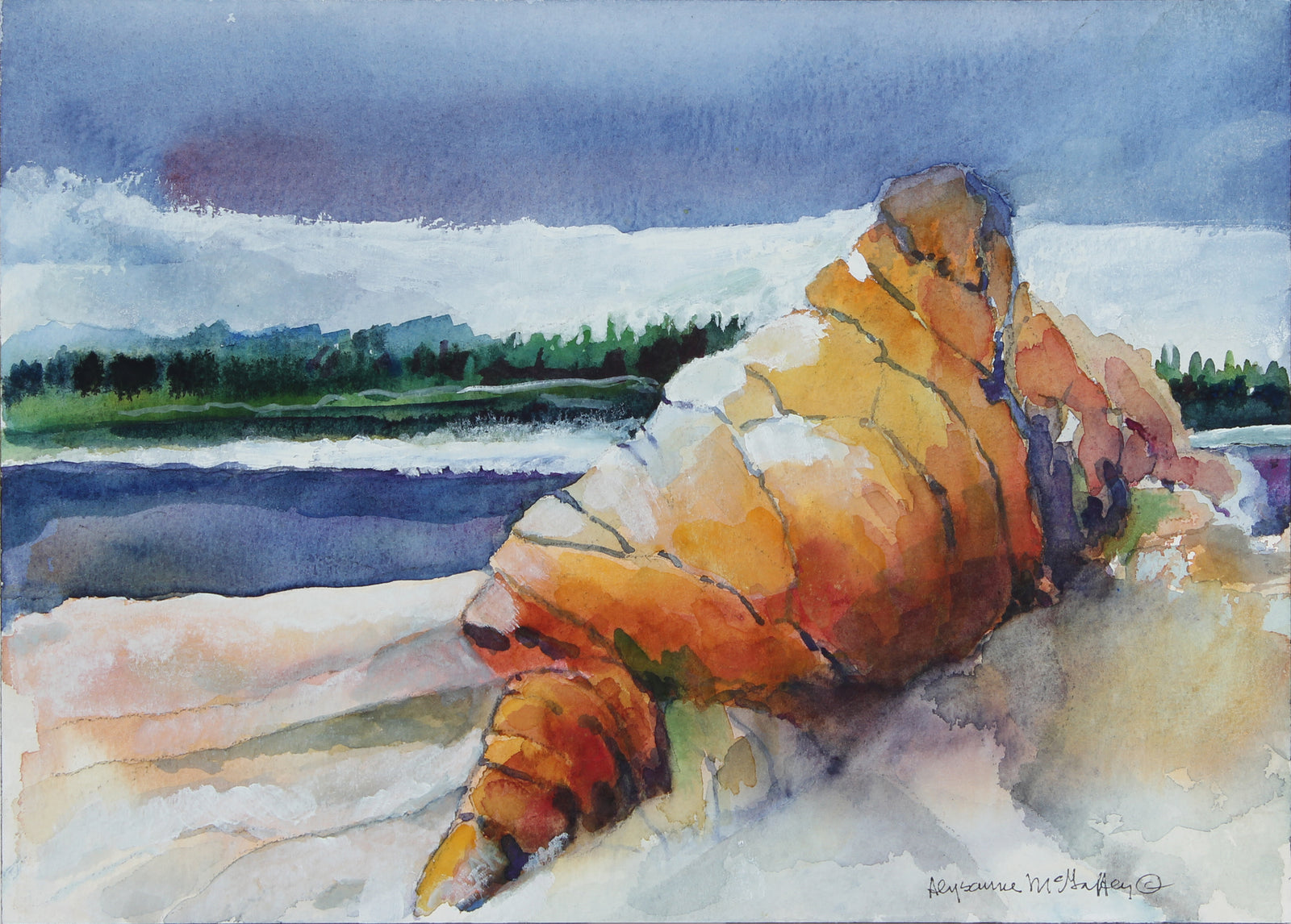 Coastal California Rock Formation <br>Late 20th Century Watercolor <br><br>#22498