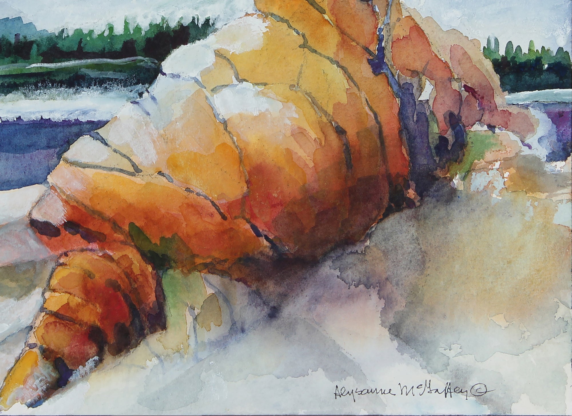 Coastal California Rock Formation <br>Late 20th Century Watercolor <br><br>#22498