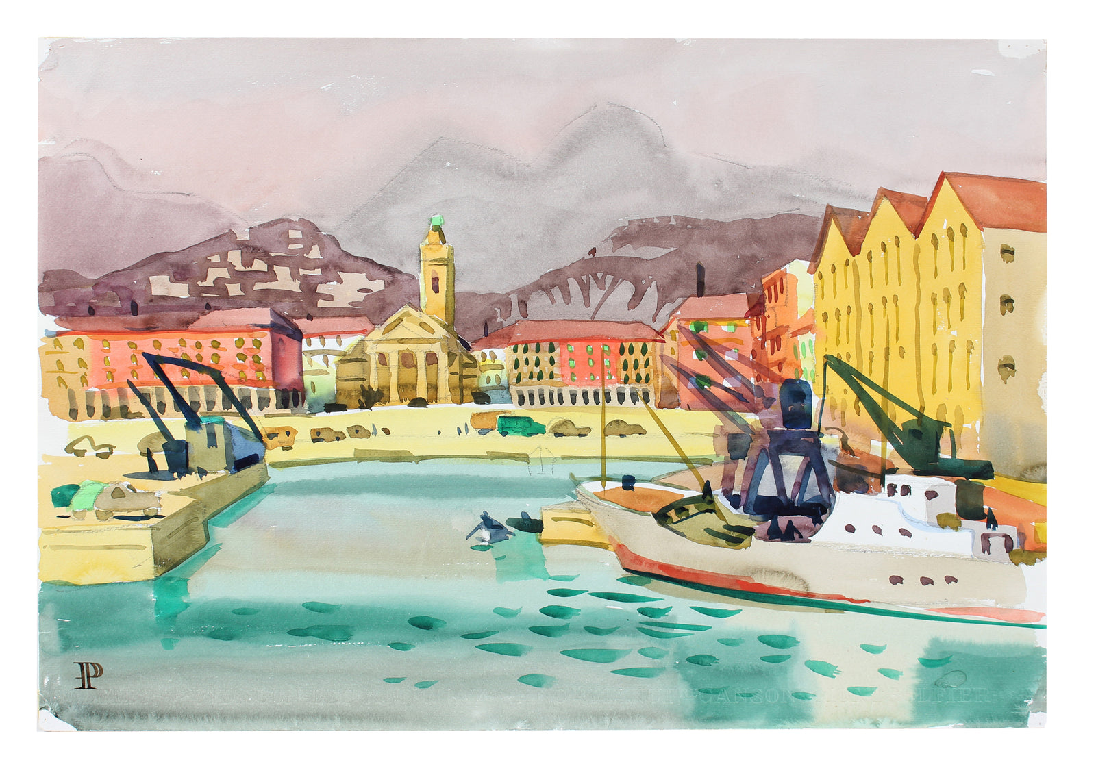 <i>The Port</i> <br>1965 Watercolor <br><br>#A3552
